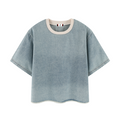 Unisex Vintage Wash Boxy Raw Hem Denim T-Shirt