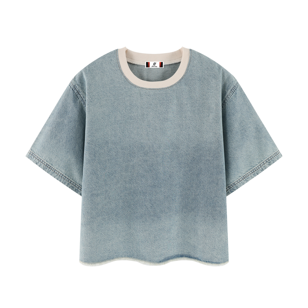 Unisex Vintage Wash Boxy Raw Hem Denim T-Shirt