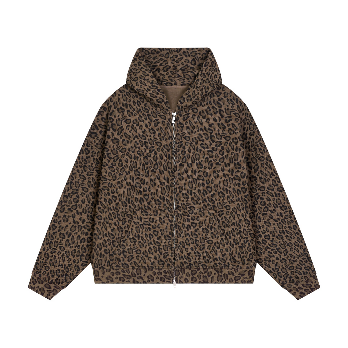 Unisex Leopard Print Waffle Full Zip Hoodie