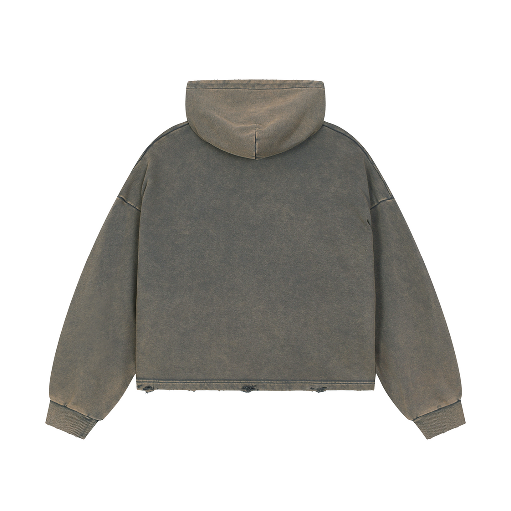 Vintage Washed Frayed-Hem Hoodie