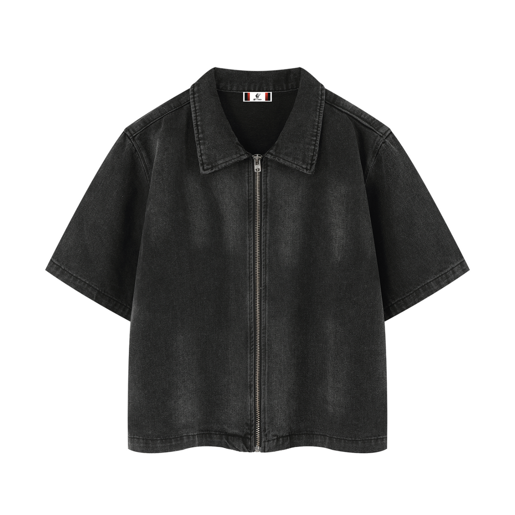 Unisex Vintage Washed Full-Zip Denim Shirt