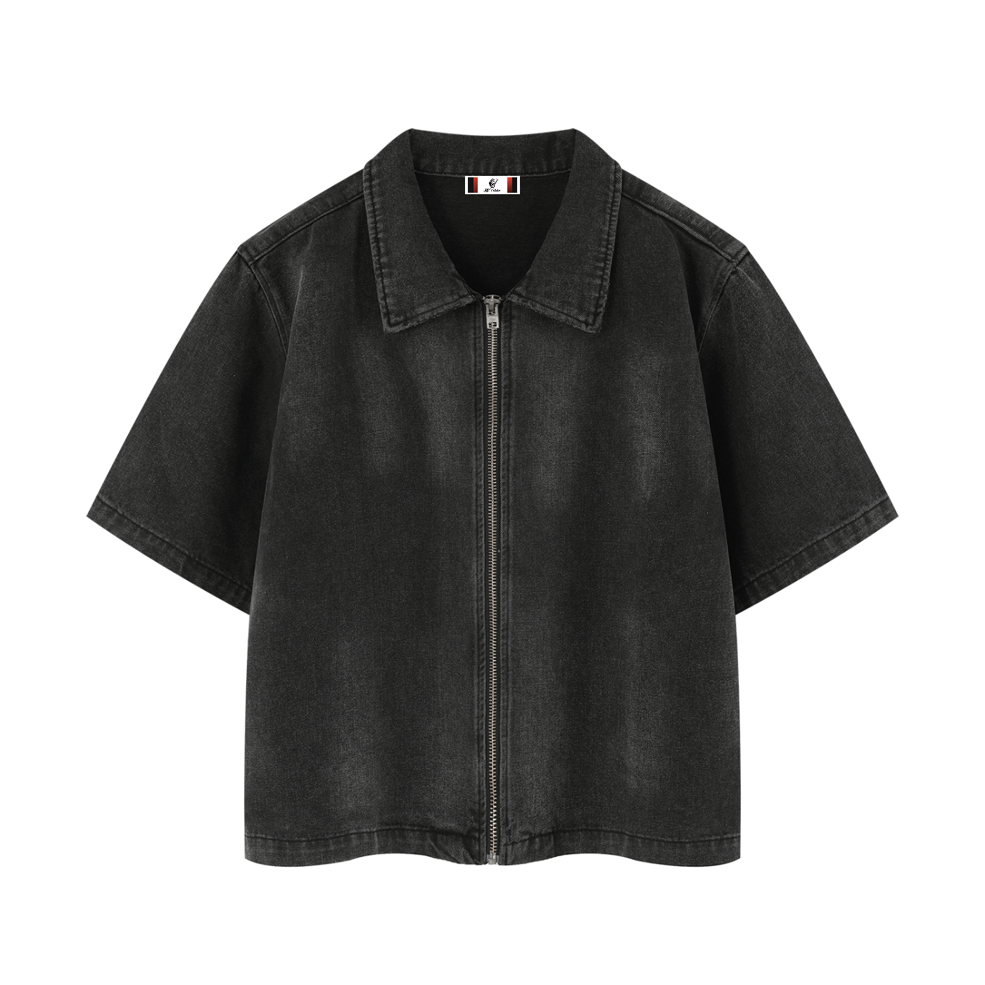 Unisex Vintage Washed Full-Zip Denim Shirt