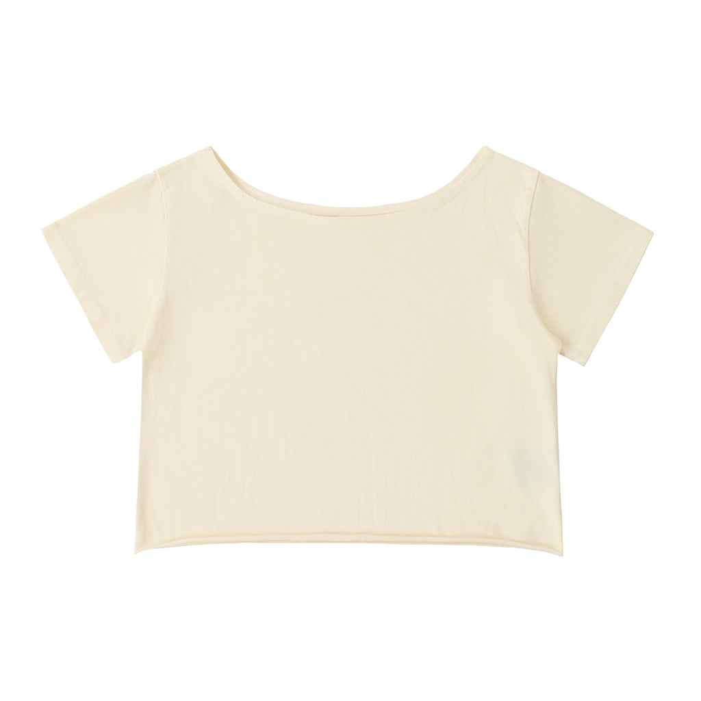 Off-Shoulder Rolled Hem Cotton T-Shirt