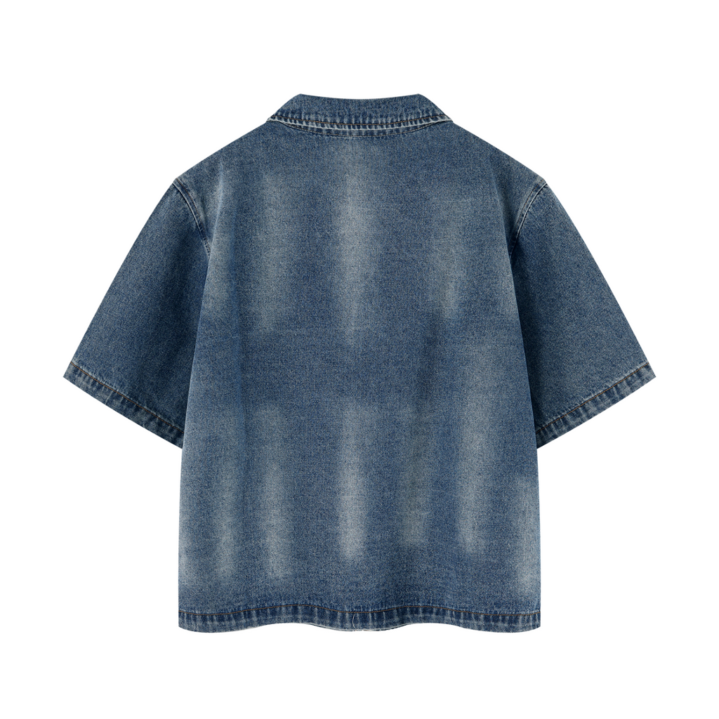 Unisex Vintage Washed Full-Zip Denim Shirt