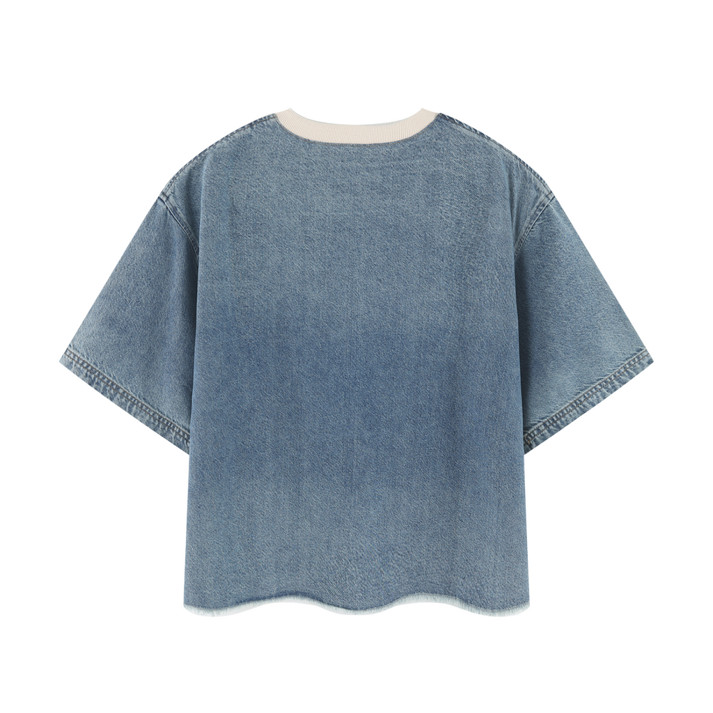 Unisex Vintage Wash Boxy Raw Hem Denim T-Shirt