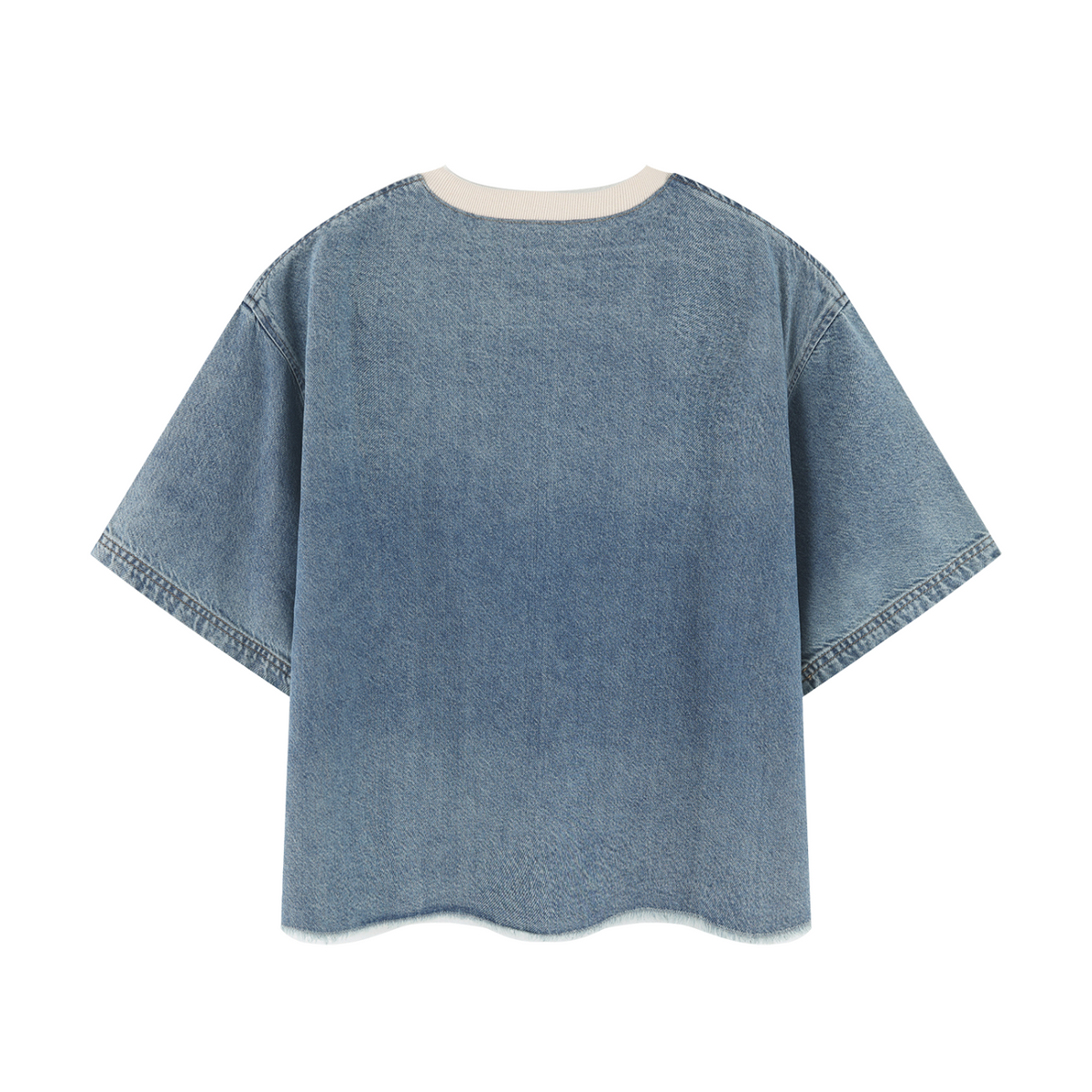 Unisex Vintage Wash Boxy Raw Hem Denim T-Shirt