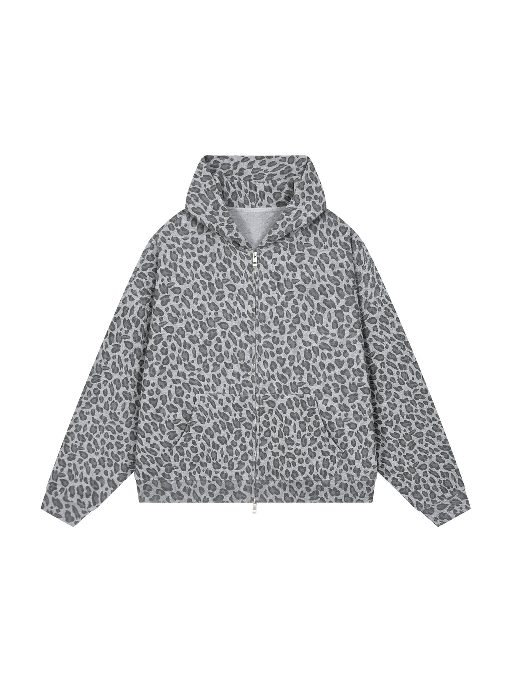 Unisex Leopard Print Waffle Full Zip Hoodie