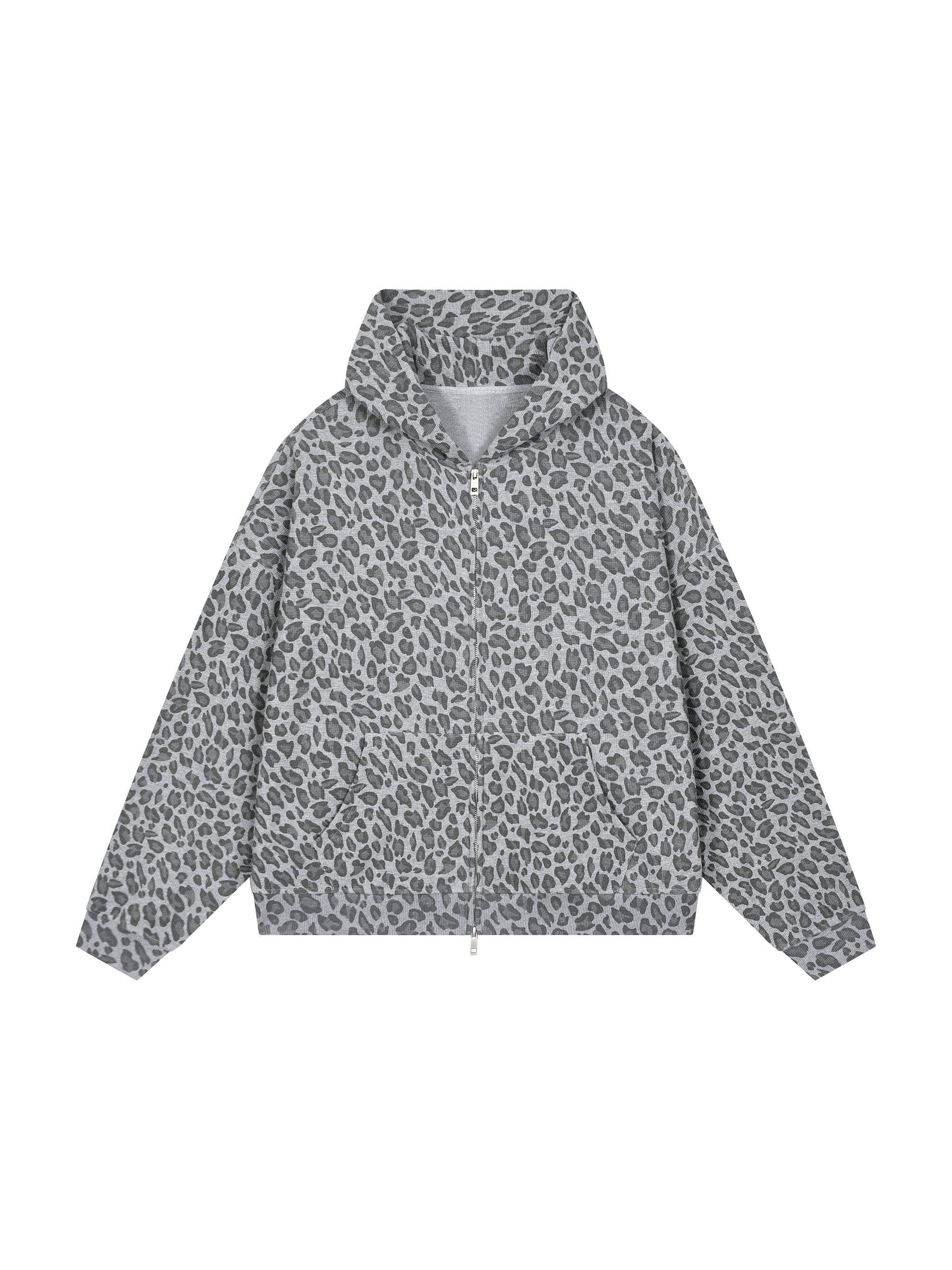 Unisex Leopard Print Waffle Full Zip Hoodie