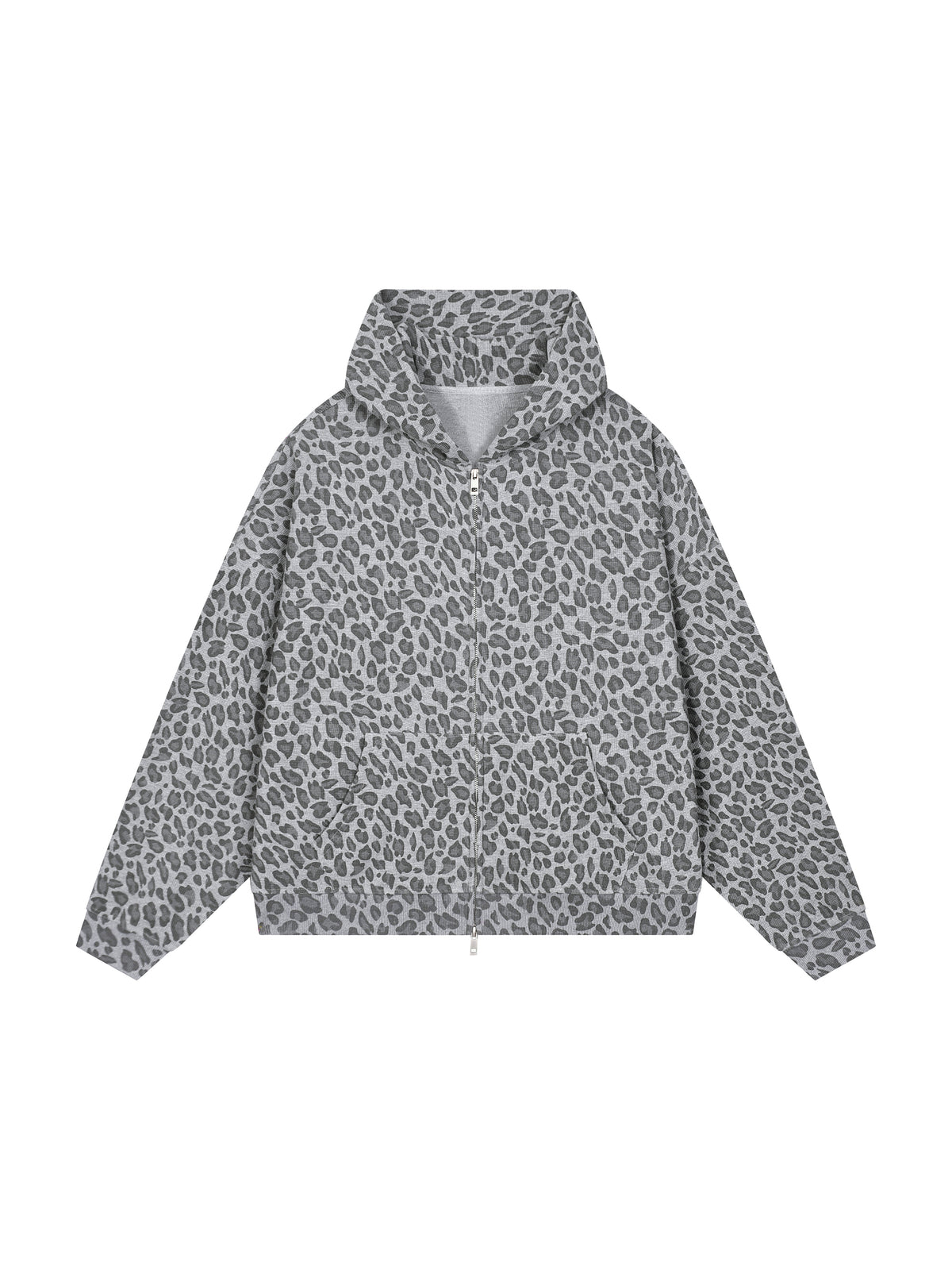 Unisex Leopard Print Waffle Full Zip Hoodie