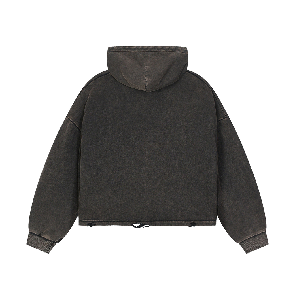 Vintage Washed Frayed-Hem Hoodie