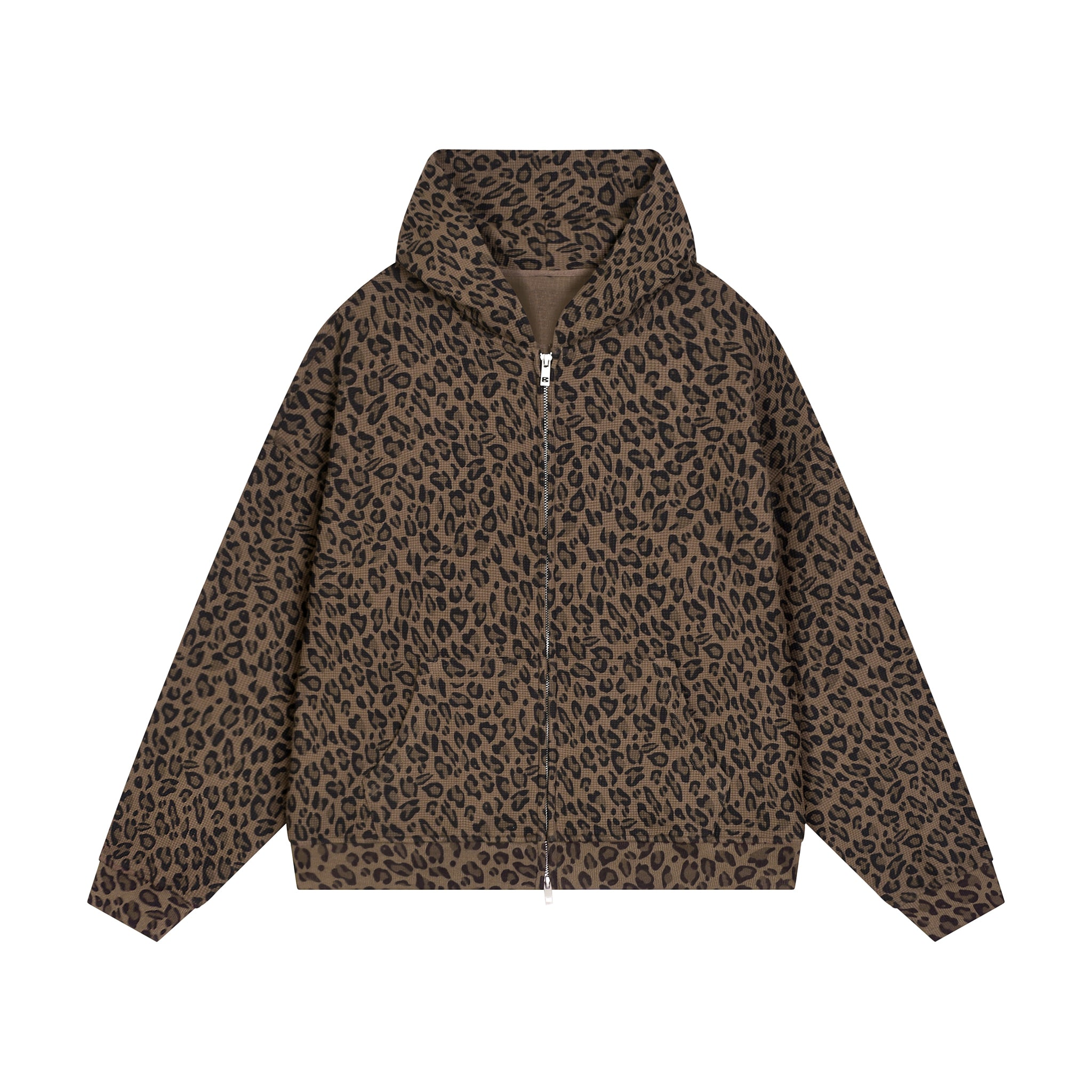 Unisex Leopard Print Waffle Full Zip Hoodie