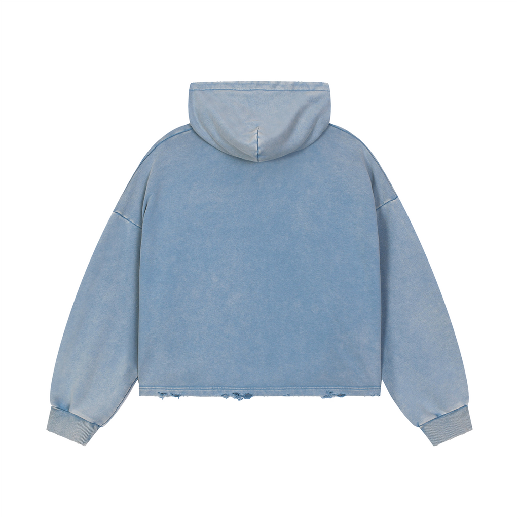 Vintage Washed Frayed-Hem Hoodie