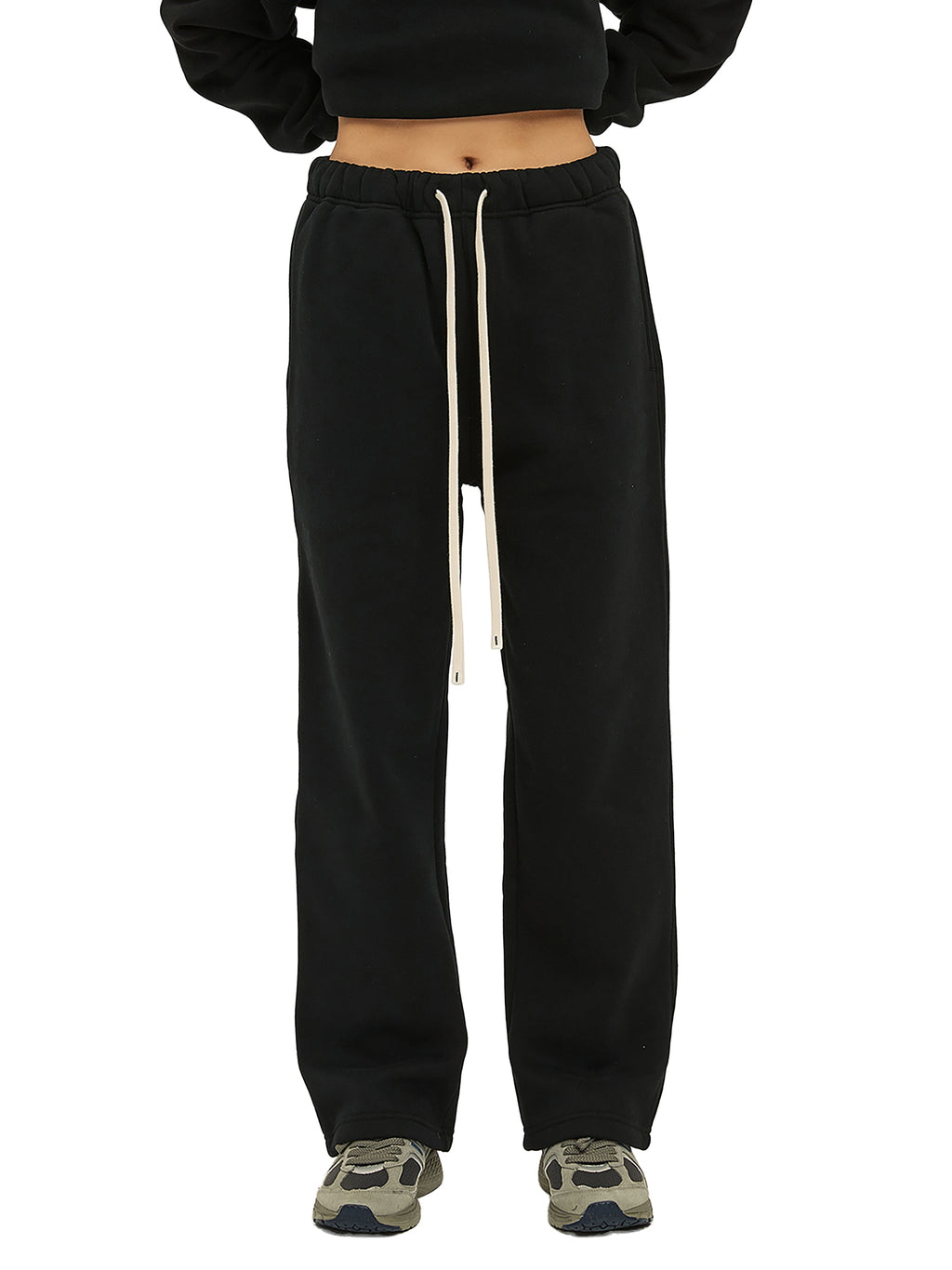 Unisex Solid Color Fleece Straight Leg Pants