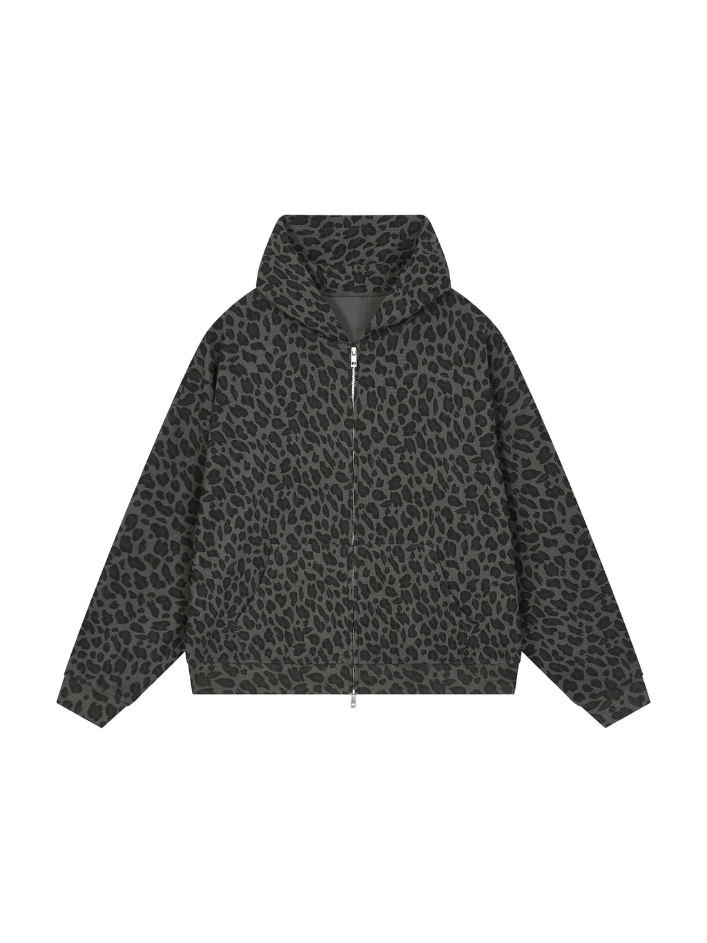Unisex Leopard Print Waffle Full Zip Hoodie