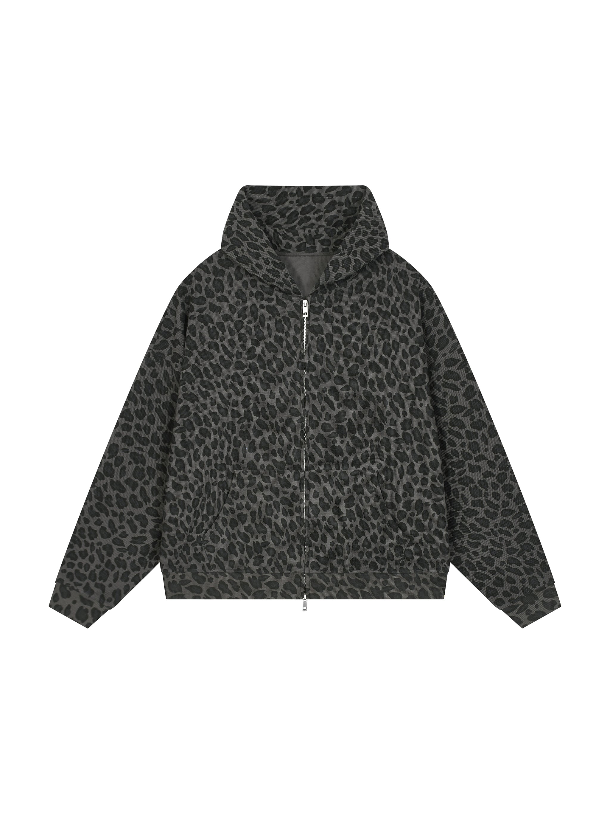 Unisex Leopard Print Waffle Full Zip Hoodie
