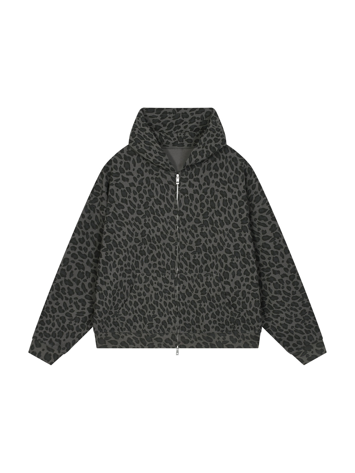 Unisex Leopard Print Waffle Full Zip Hoodie