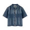 Unisex Vintage Washed Full-Zip Denim Shirt