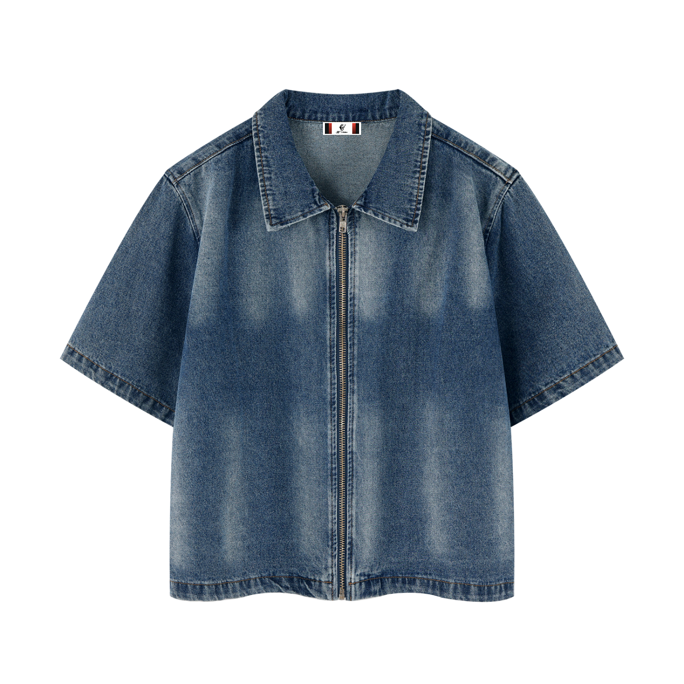 Unisex Vintage Washed Full-Zip Denim Shirt
