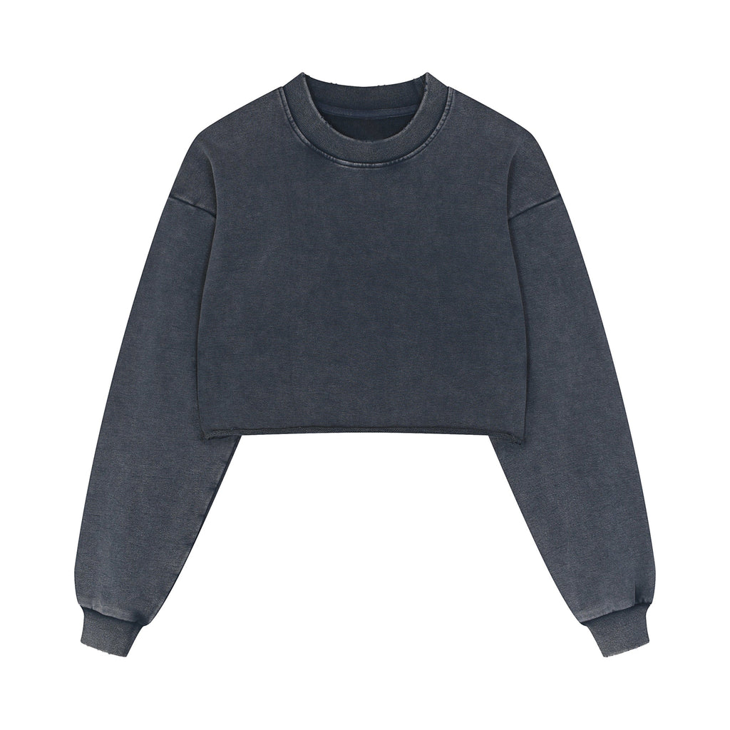 Snow Washed Raw Edge Cropped Sweatshirt