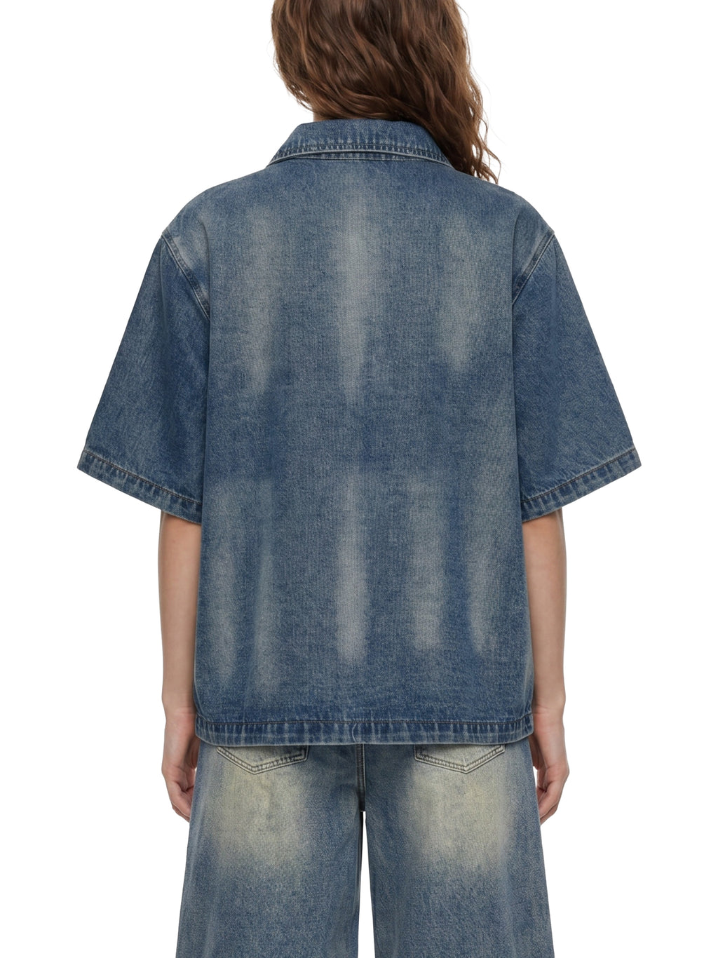 Unisex Vintage Washed Full-Zip Denim Shirt