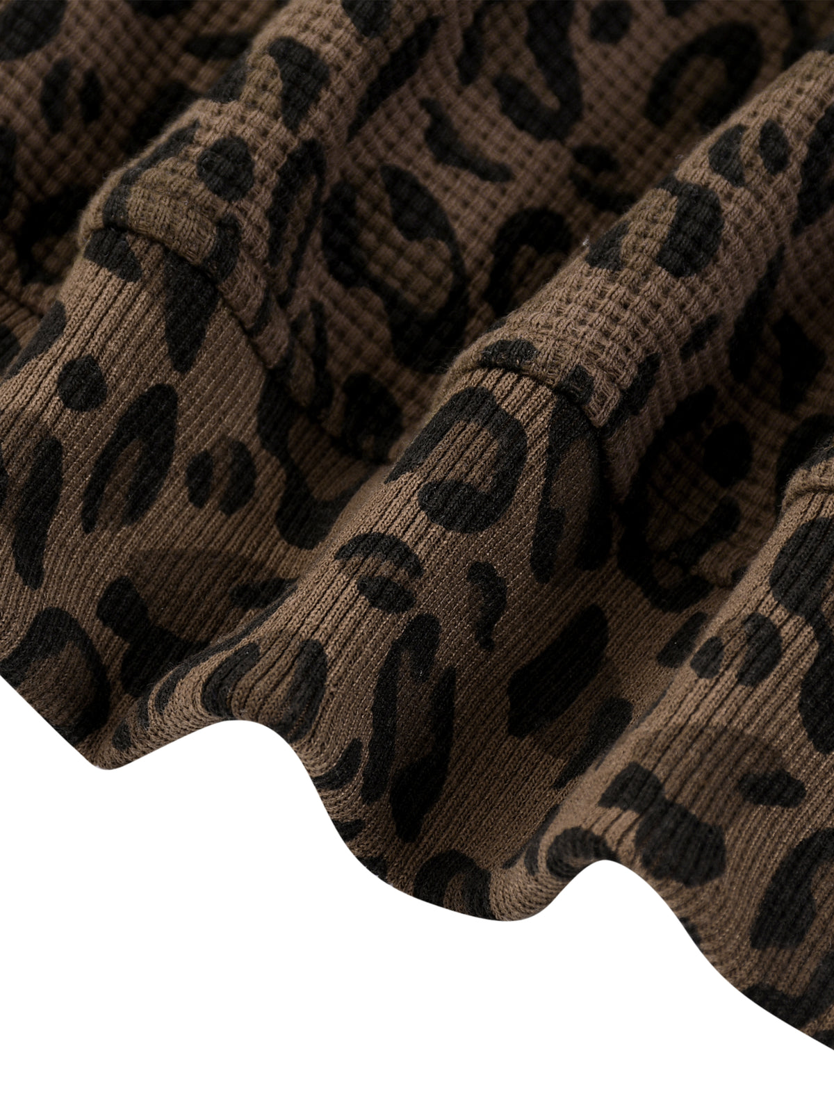 Unisex Leopard Print Waffle Full Zip Hoodie