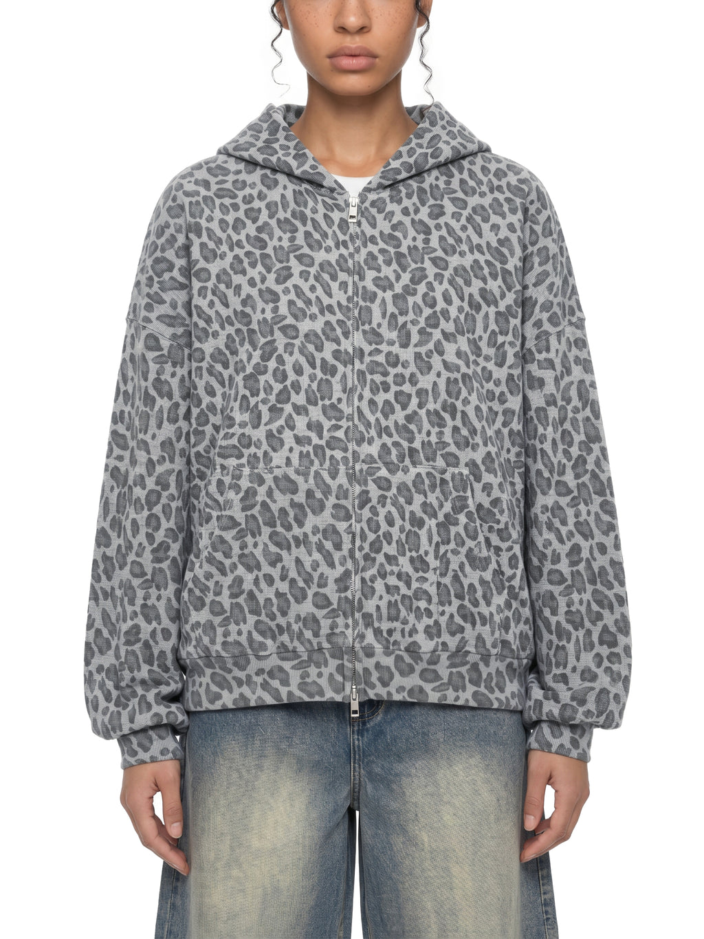 Unisex Leopard Print Waffle Full Zip Hoodie