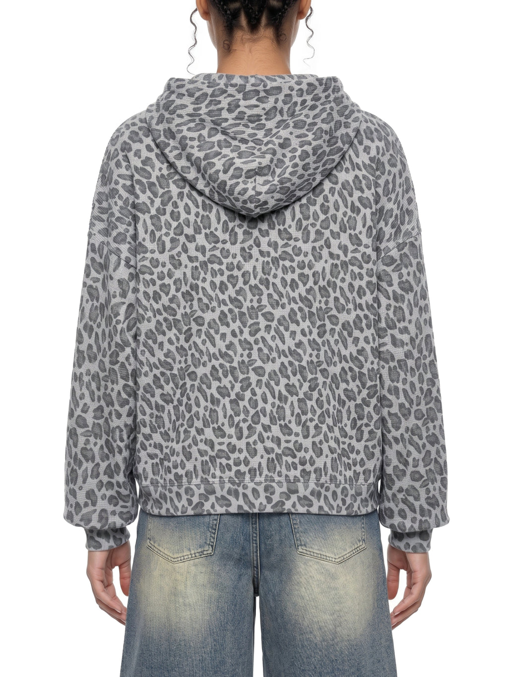 Unisex Leopard Print Waffle Full Zip Hoodie