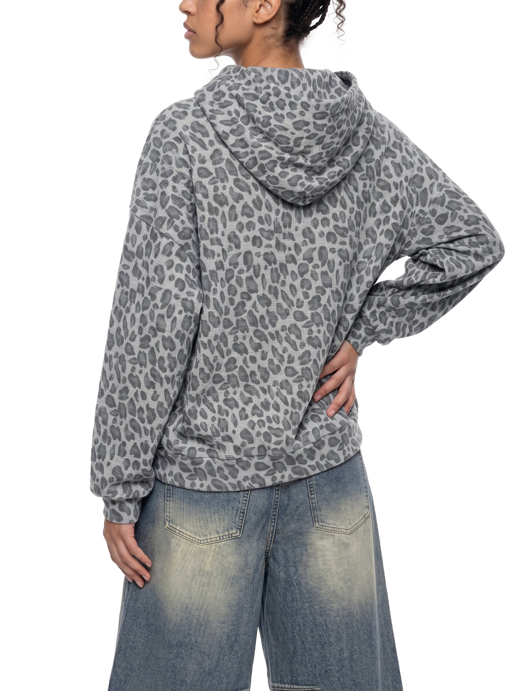 Unisex Leopard Print Waffle Full Zip Hoodie