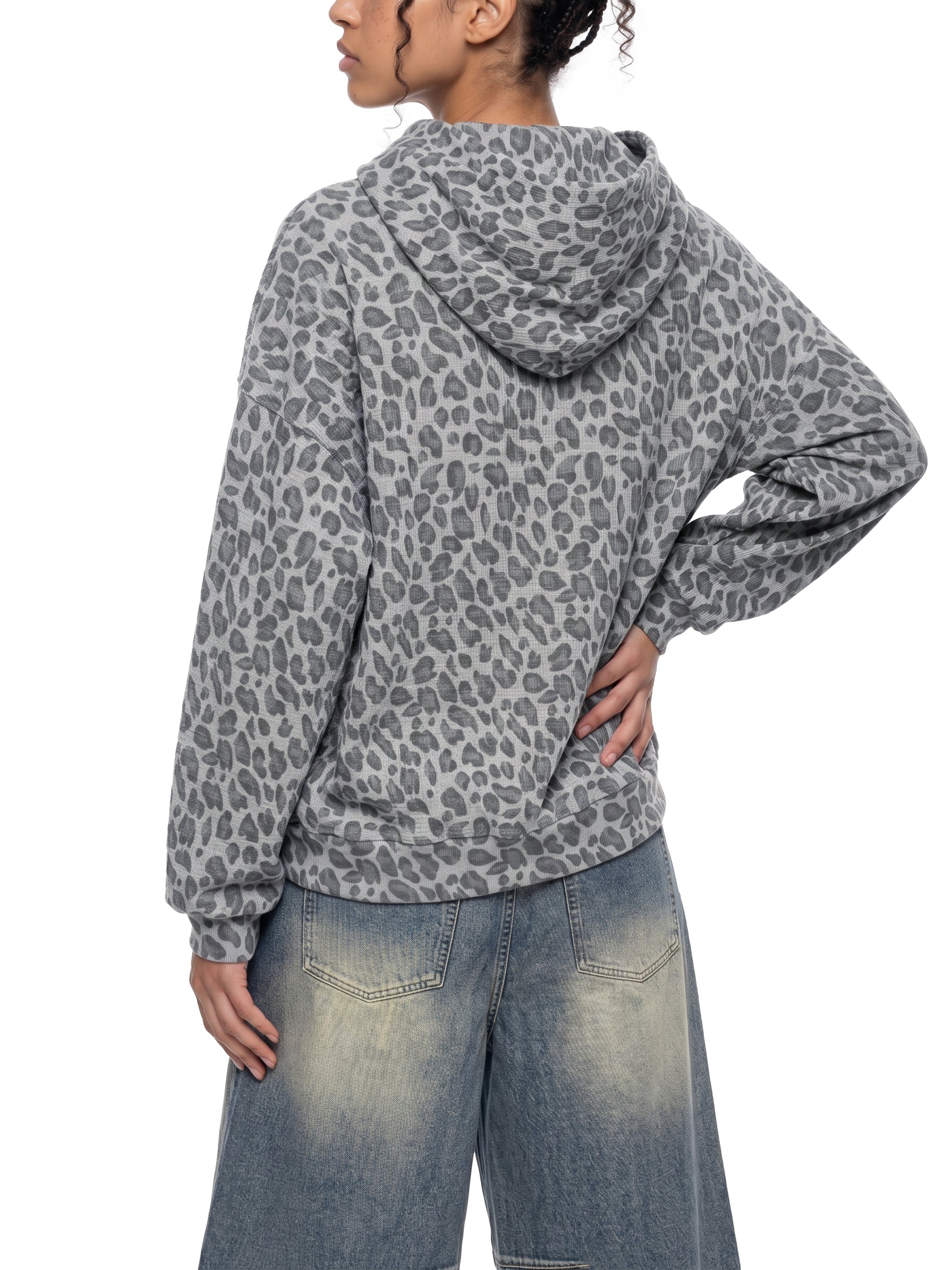 Unisex Leopard Print Waffle Full Zip Hoodie